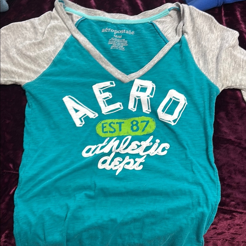 Aeropostale Kids Teal and Gray Raglan Shirt